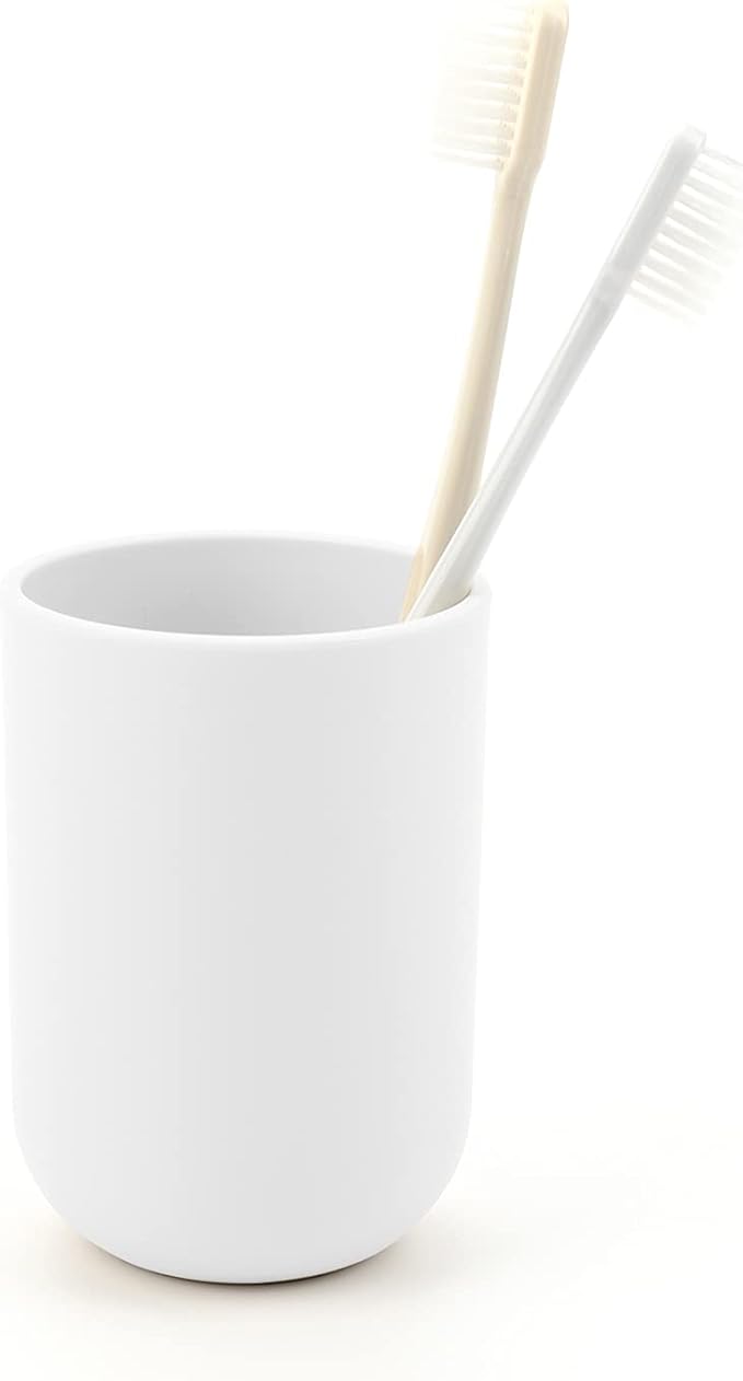 ENTERLIFE-Toothbrush-Holder-Cup,Bathroom-Cup,Tooth-Brushing-Tumbler-Drinking-Teeth-Cup,Toothpaste-Countertop-Organizer,Rinse-Cup,Plastic 350ml (White)
