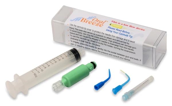 Oral Breeze | Deep Pocket Irrigator Tips and Syringe | Low Flow Solution | Compatible with Oral Breeze Irrigator ShowerBreeze & QuickBreeze