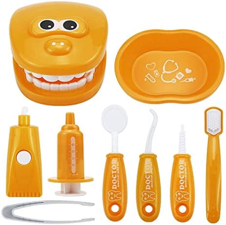 Bundle 19PCS = 9PCS Plastic Simulation Dentist Play Set （Orange） + 10PCS Plastic Dinosaur Simulation Dentist Play Set (Green)