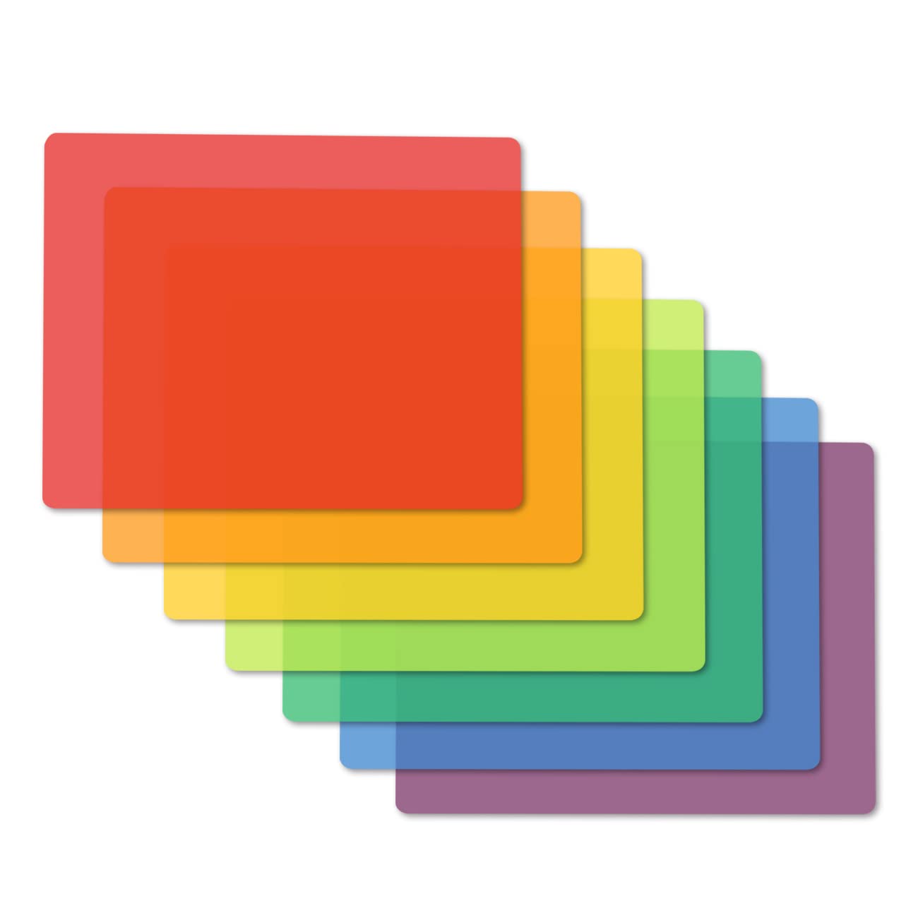 Fotouzy Plastic Cutting Boards for Kitchen, Flexible Cutting Mats Set of 7, BPA-Free, Non-Porous, Dishwasher Safe, 15x12 In, 7 Translucent Colors