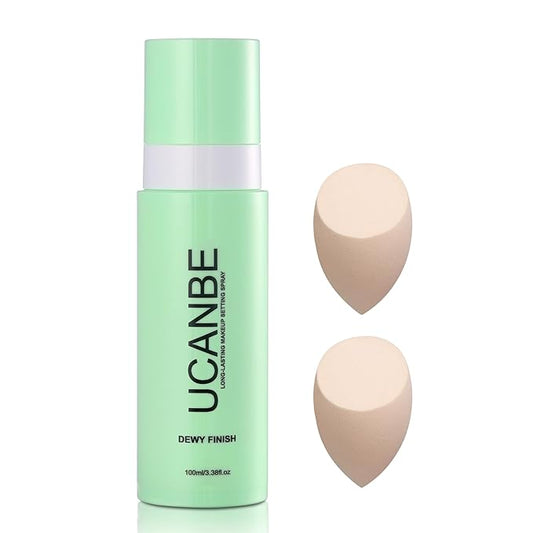 Dewy Makeup Setting Spray Kit-3.38 Fl oz Hydrating Illuminating Finishing Spray Lightweight Face Mist All Day Long Make up Fixer +2PCS Sponge Puff, Hydrate Skin for a Bright Look