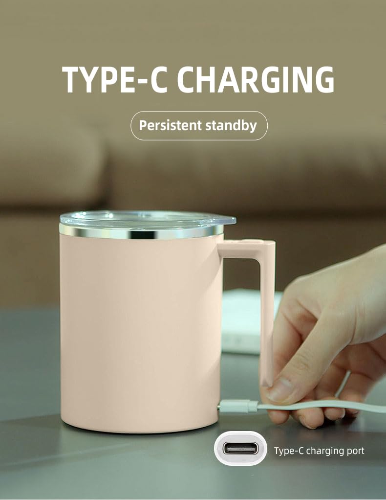 Electric Mixing Mug,Electric Stirring Coffee Mug,Coffee Mugs,Suitable for Coffee, Milk, Cocoa and Other Beverages (Cream White)