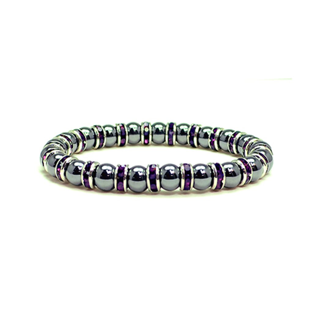 Accents Kingdom Magnetic Bracelet Women's Tuchi Simulated Pearl Hematite Magnetic Therapy Bracelet with Simulated Amethyst Crystal, 7.5"