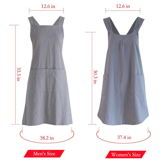 NEWGEM Japanese Linen Cross Back Kitchen Cooking Aprons for Men with Pockets for Baking Painting Gardening Cleaning Khaki