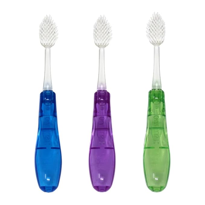 RADIUS Tour Travel Brush & Case with Replaceable Brush Head ADA Accepted Toothbrush Improve Gum Health - Purple Orange Red - Pack of 3