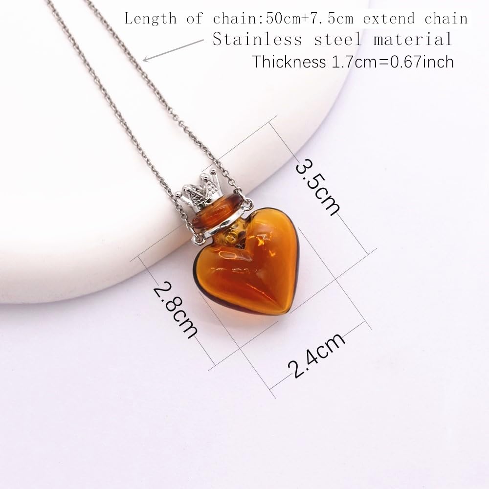 Glaze Glass Heart-Shaped Refillable Essential Oil Necklace Pendant - Aromatherapy Perfume Diffuser Pendant with Stainless Steel Chain (Purple)