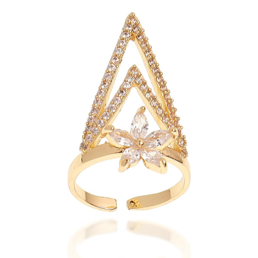 Jean Beau Finger Nail Flower Ring for Women Teen Art Rhinestones CZ Finger Cap Cover Tip Rings Gold Metal Nail Decoration Nail Protect Fashion Jewelry Gift
