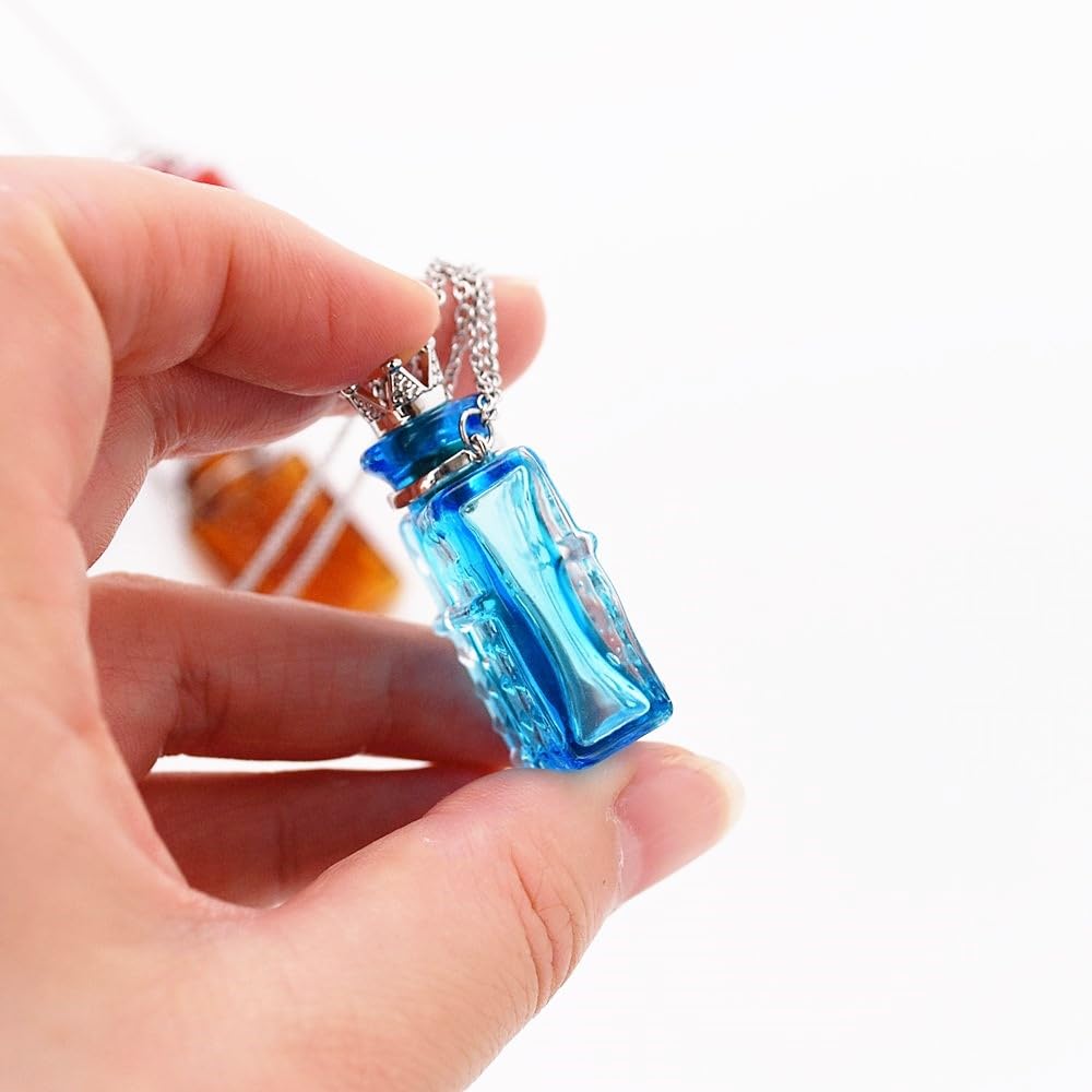 CoolDIY Handcrafted Glaze Glass Square Refillable Essential Oil Necklace Pendant - Aromatherapy Perfume Diffuser Pendant with Stainless Steel Chain (Light Blue)