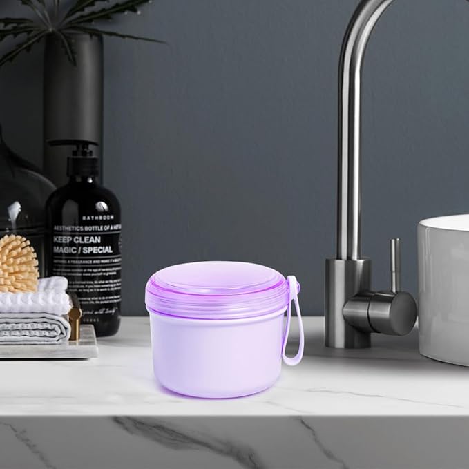 Large Denture Case, No-Leak Denture Container Cups for Soaking Full & Partial Dentures, Retainer Cleaning Box, Denture Bath Cup for Travel (purple)