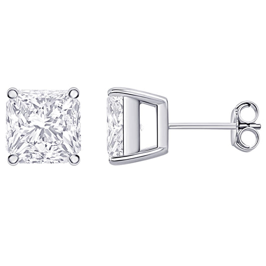 18K White Gold 0.5 Carat Princess Shape LAB GROWN Diamond IGI Certified Stud Earrings for women 4 Prong Push Back (E/F Color VS2/SI1 CLARITY)