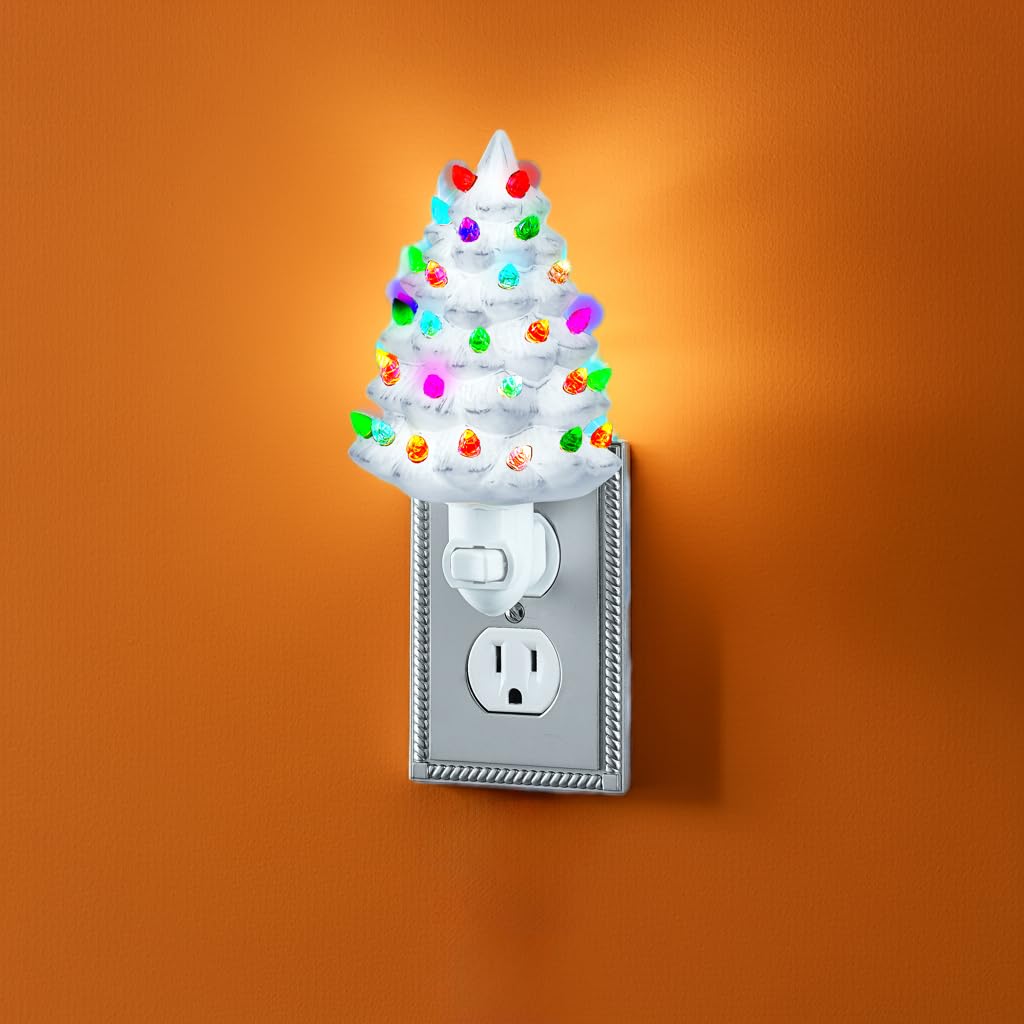 Collections Etc Ceramic Christmas Tree Night Light - 6" H, Nostalgic, Decorative Bathroom Decoration, Green