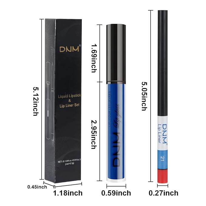 evpct 2Pcs Royal Light Blue Matte Liquid Lipstick and Lip Liner Pencil Makeup Set Blue Lipstick 24H and with Lip Liner Set Waterproof Long Lasting labiales mate 24 horas originales 21#