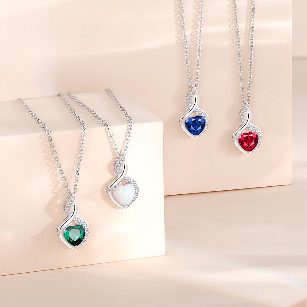 FANCIME Natural Garnet Necklace 14K Solid White Gold Heart Pendant with Diamond January Birthstone Necklace Jewelry Gifts for Mom Women