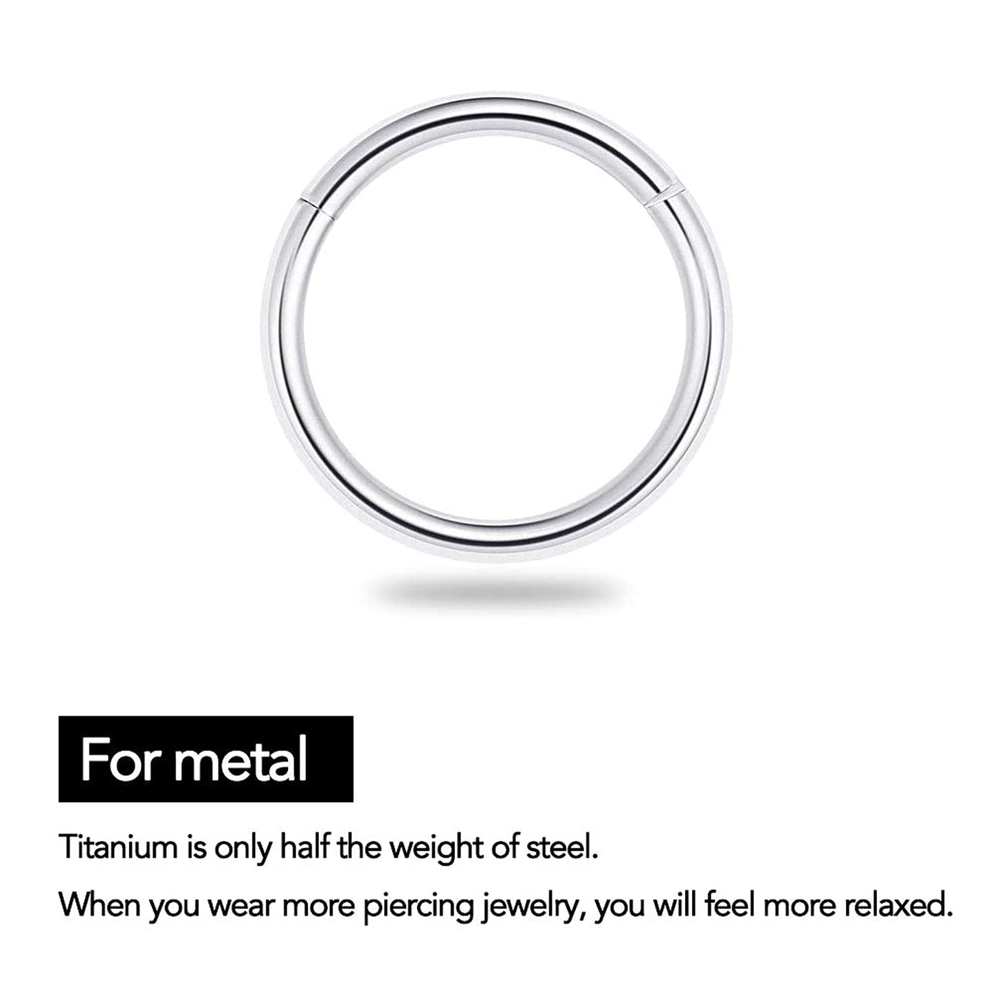 BOGKU 6pcs G23 Titanium Septum Rings Hinged Nose Ring Hoops for Women 16G Cartilage Hoop Earrings Body Piercing Jewelry Lip Rings - Diameter 6mm 8mm 10mm