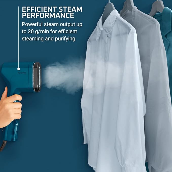 Rowenta, Steamer for Clothes, PurePop Handheld Steamer, 1.5 Lbs, 15 Second Heatup, 2.3 Oz Capacity, 1150 Watts, Ironing, Blue Clothes Steamer, Vacation Essentials, Travel Must Have, DR2020