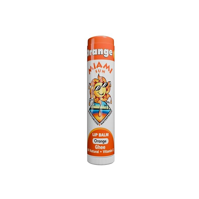 Miami Sun Natural Ghee Lip Balm, Hydrating Lip Treatment with Shea Butter & Beeswax, Organic & Non-Toxic, Best for Dry, Chapped Lips - Moisturizing, Healing, Chemical-Free Lip Repair (1 Count, Orange)