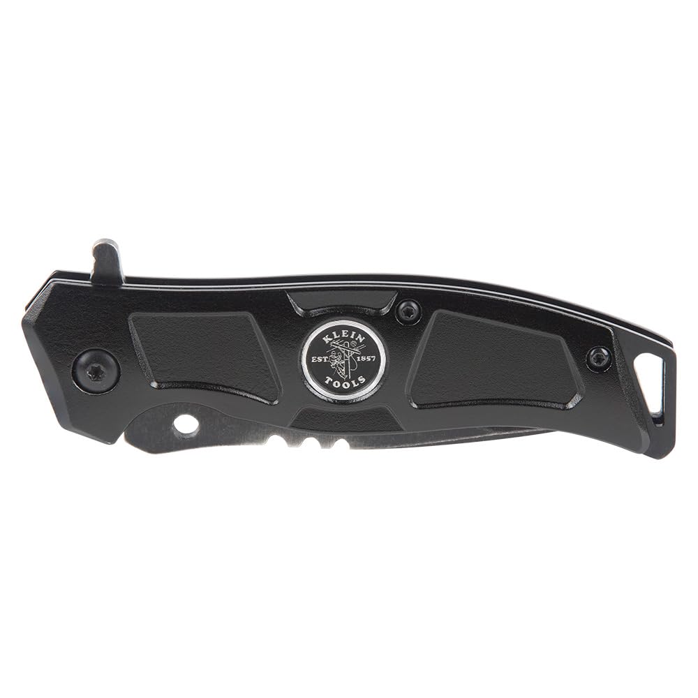 Klein Tools 44228 Folding Pocket Knife, Electricians EDC Knife, Black with Stainless Steel Blade, Bearing Assist Flipper Open, Belt Clip