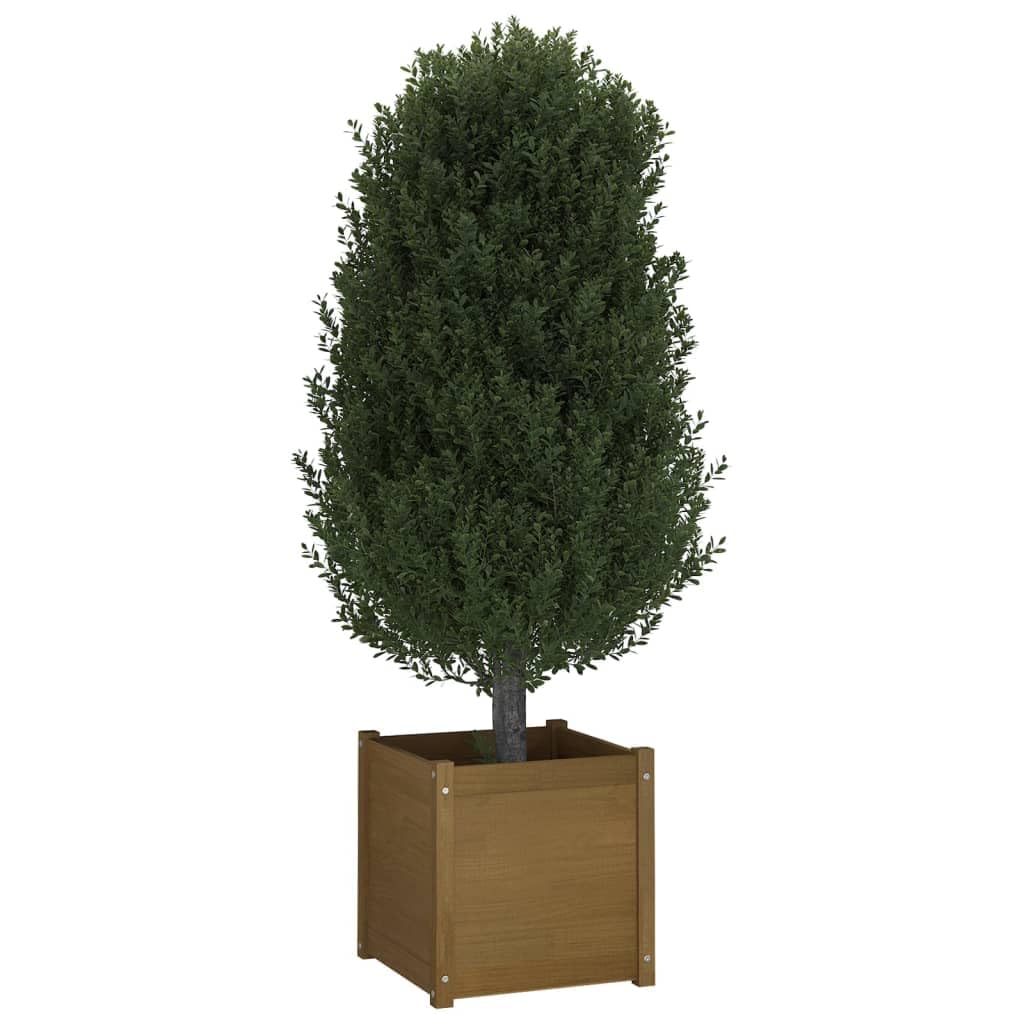 ZXQVLMRS Square Garden Planter Box, 19.7-inch Solid Pinewood Outdoor Planting Bed for Flowers and Herbs, Weather-Resistant Decorative Container for Patio, Terrace, and Backyard