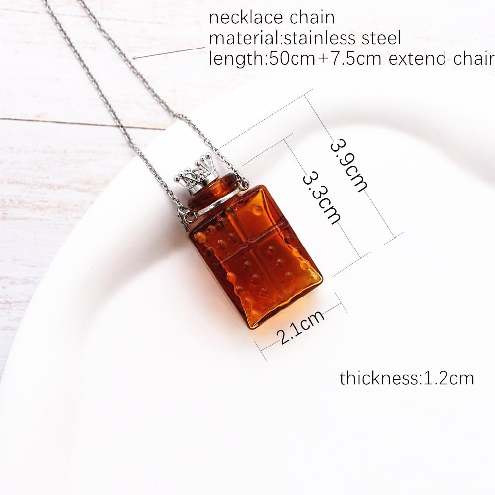 CoolDIY Handcrafted Glaze Glass Square Refillable Essential Oil Necklace Pendant - Aromatherapy Perfume Diffuser Pendant with Stainless Steel Chain (Clear)