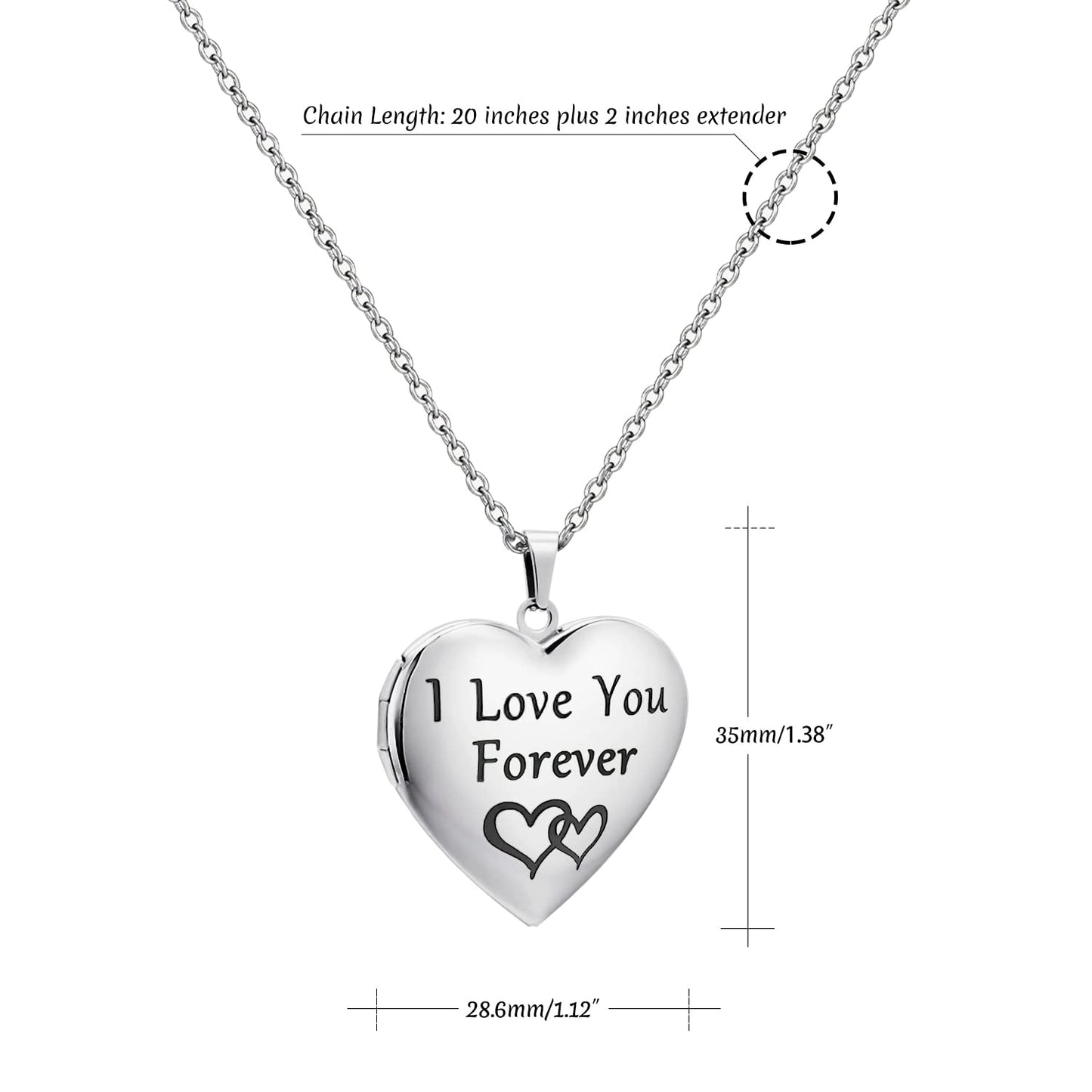 PHOCKSIN Silver Heart Locket Necklace I Love You Forever Personalized Love Heart Necklace that Holds Pictures Customized Gifts Locket Necklaces for Birthday