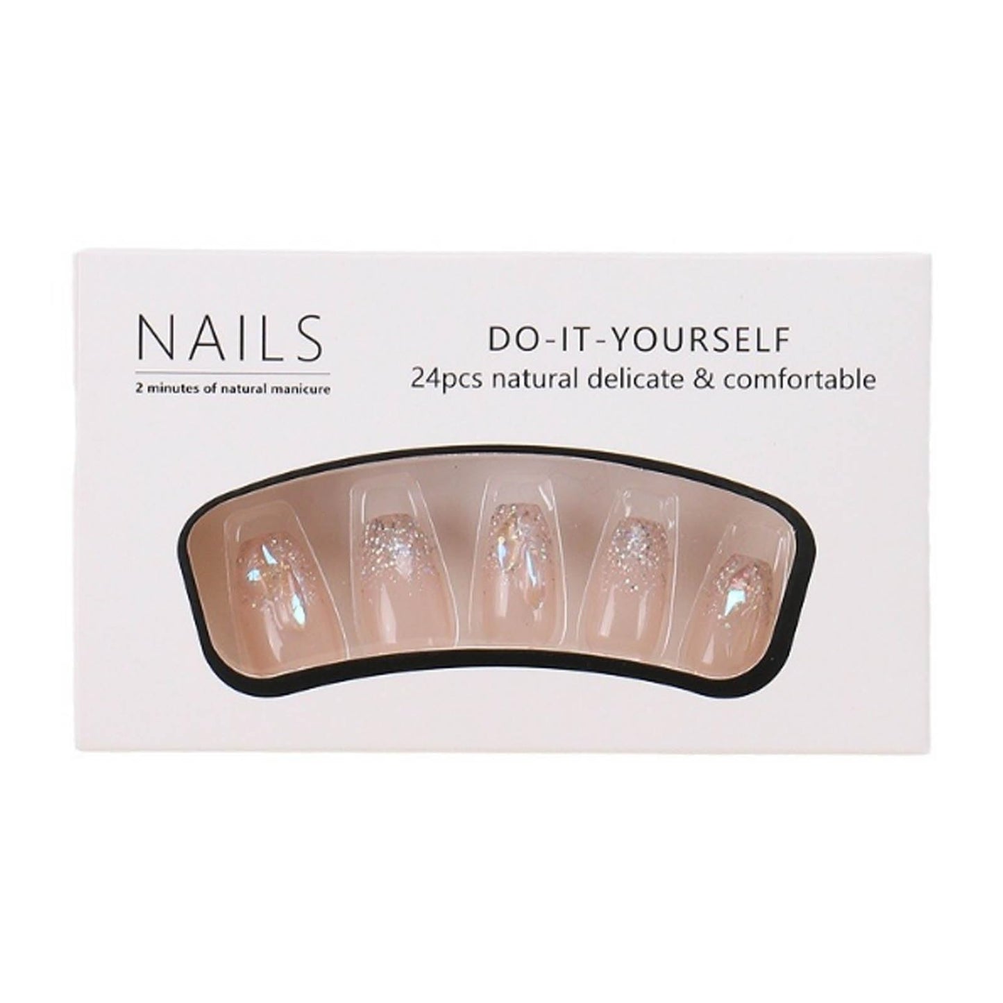 Hkanlre Bling Coffin Press on Nails Fake Nails Tips Full Cover Medium False Gradient Nails for Women and Girls 24PCS (Nude rhinestones with bling)