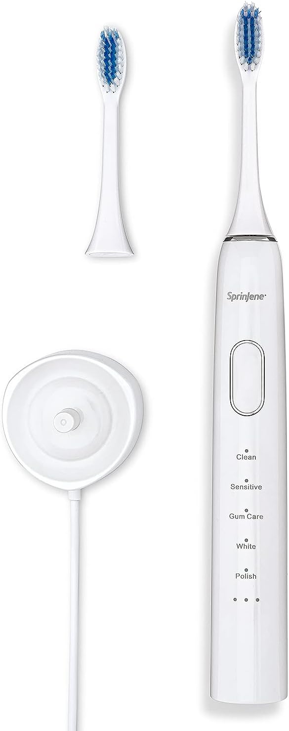 SprinJene Natural Fluoride Toothpaste for Sensitive Teeth & Gum (1 Pack) + Fluoride Free Mouthwash + Electric Toothbrush with Wireless Charger