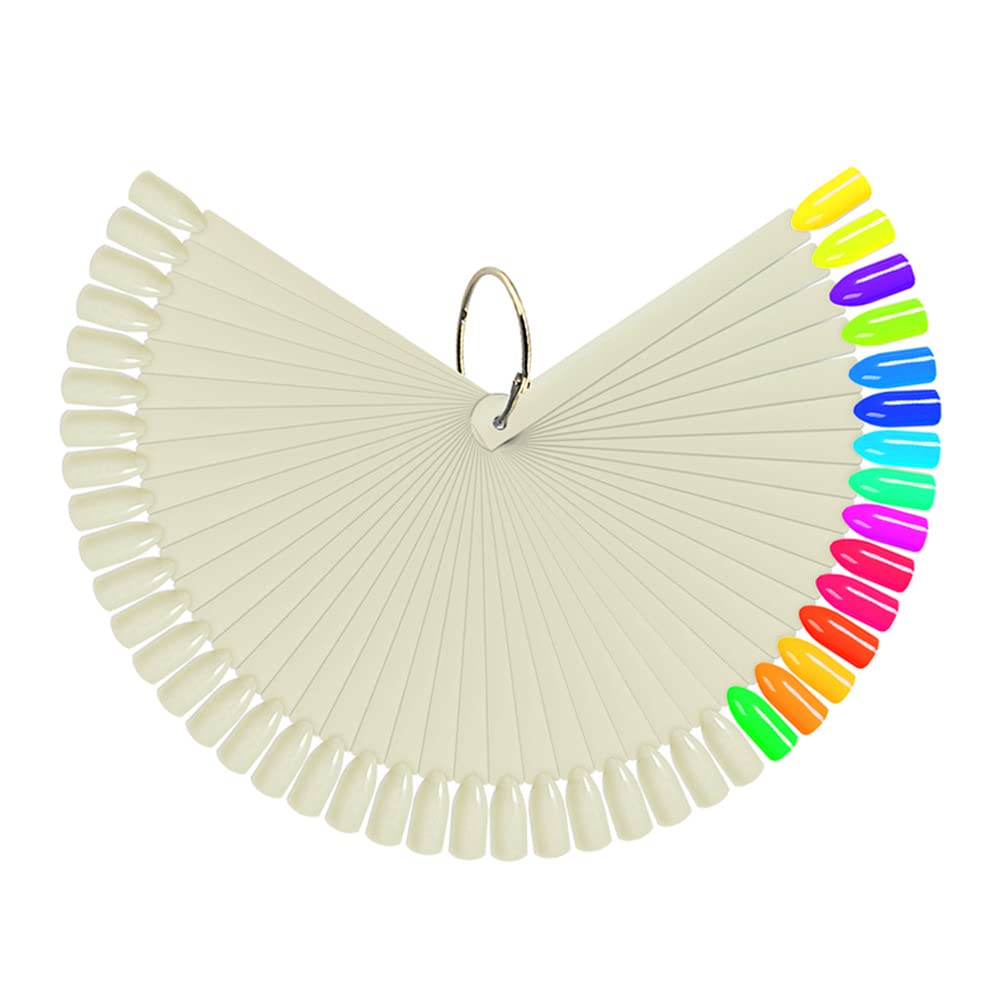 JASSINS 50 Pcs Nail Swatch Sticks with Ring, Fan-shaped Nail Art Polish Practice Display Tips Nail Sample Sticks, Nail Practice Color Display Polish Board