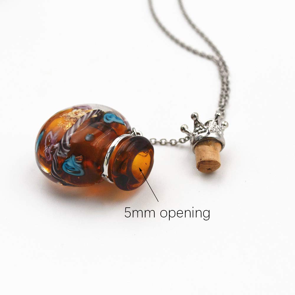 Stainless Steel Colored Glass Pendant Necklace Diffuser Perfume Pendant Aromatherapy Charms (Sky Blue)