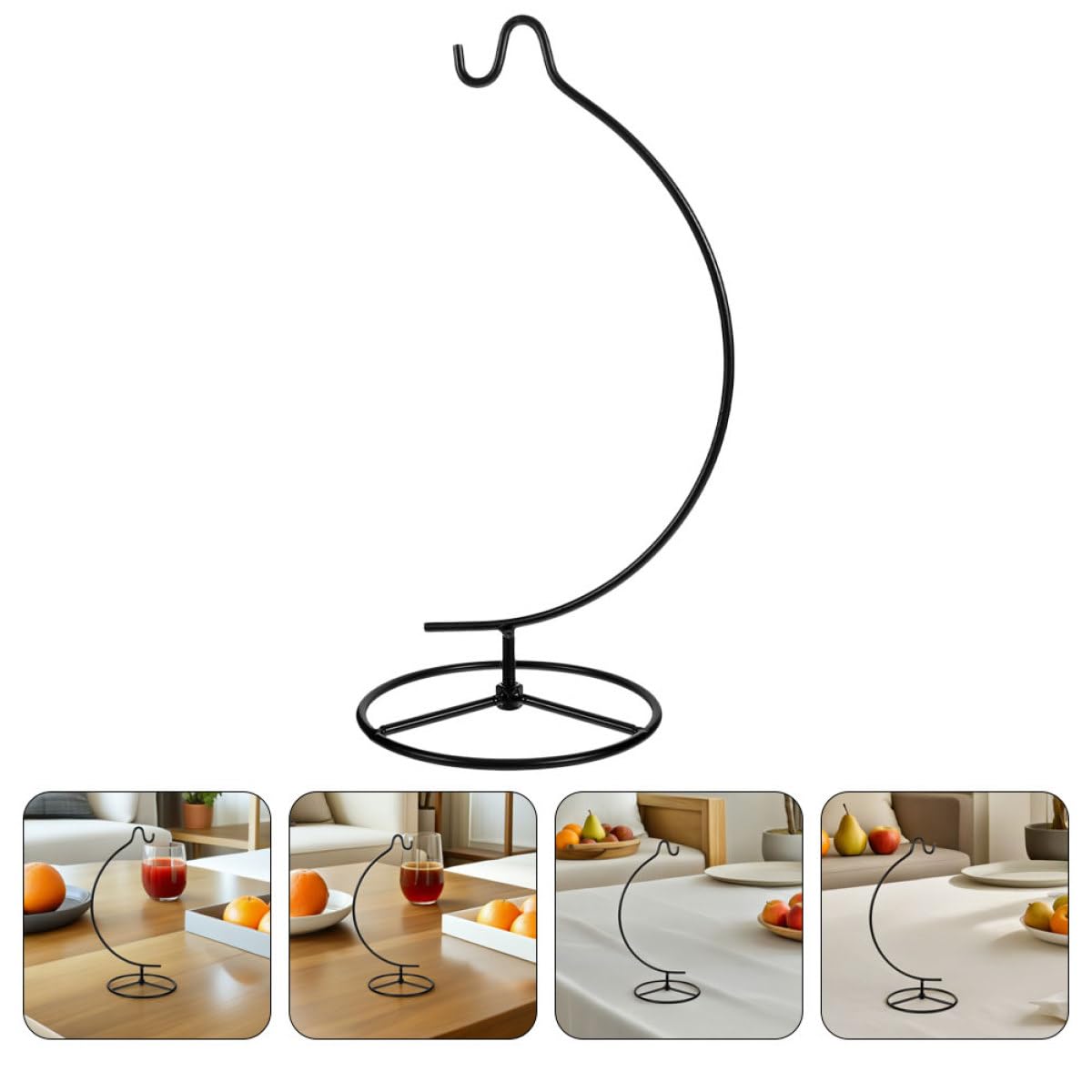 PAMINGONO 2pcs Ornament Display Hanger Stand with Hooks, Iron Hanging Flower Stand for Air Plant Terrarium and Glass Globe, Black Crescent-shaped Indoor Home Decoration