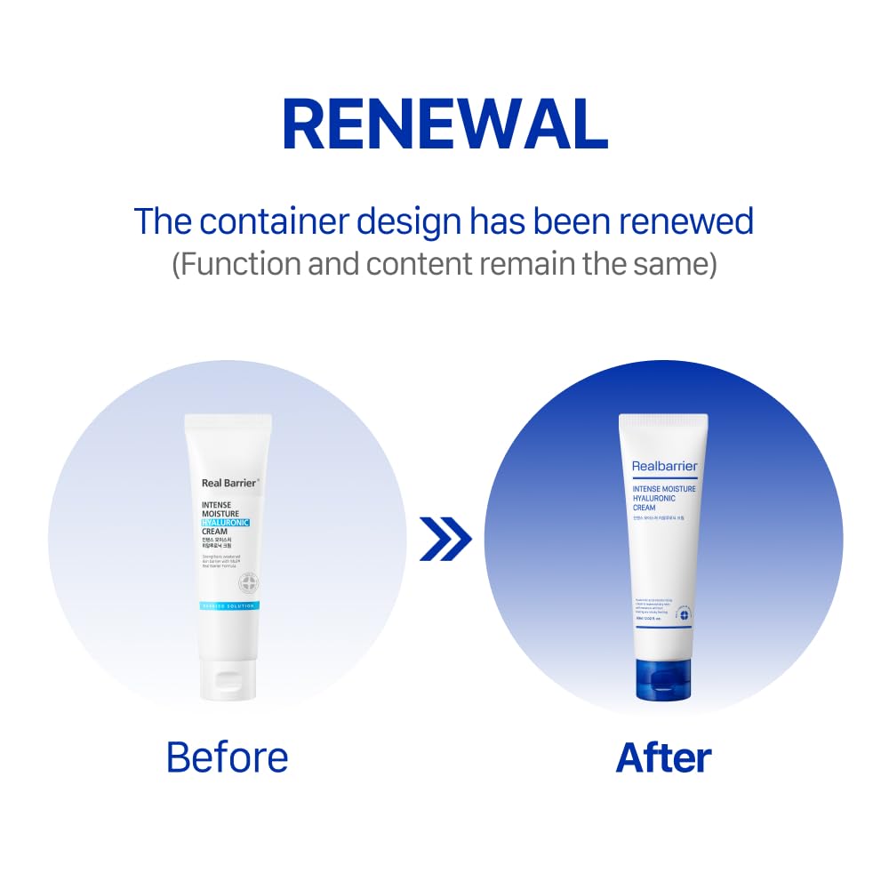 Real Barrier | Intense Moisture Hyaluronic Cream | Panthenol Skin Barrier Repair Face Cream | Hyaluronic Acid Moisturizing Face Lotion | Face Moisturizer for Dry & Sensitive Skin | 2.02 fl oz (60ml)