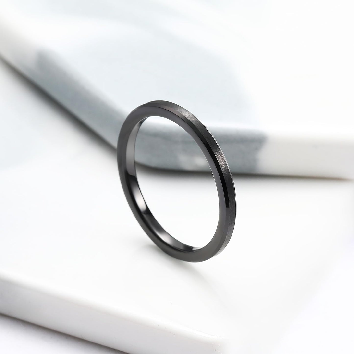 King Will 2mm Black Tungsten Men's Wedding Band - Brushed Matte Finish, Beveled Polished Edge, Comfort Fit Size 7