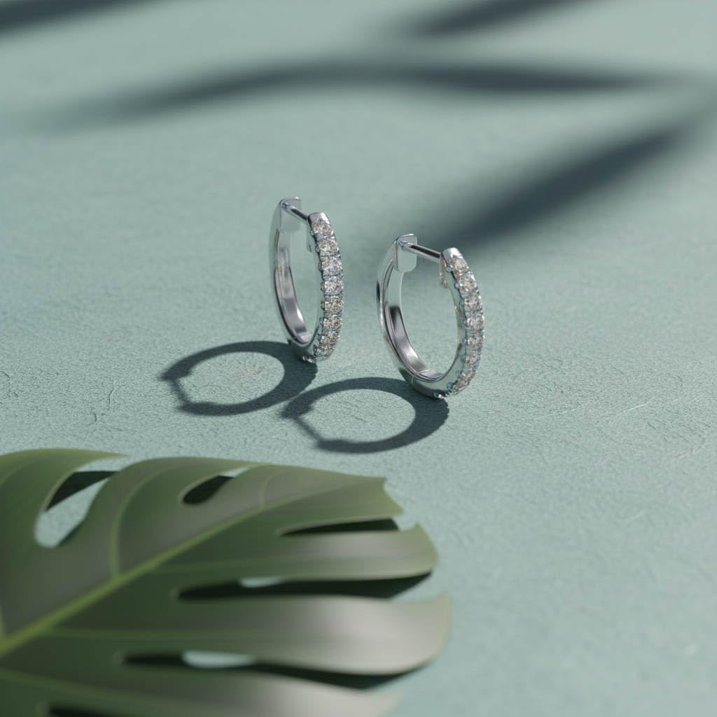10MM Huggie Hoop Earrings for Women, 0.25 Carat (ctw) Round Natural Diamond Hoop Earrings in 10K Solid White Gold Jewelry for Her