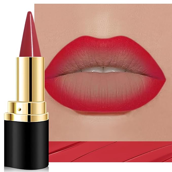 evpct Fire Red Gradient Matte Lipstick Lip Liner Crayon Combo Pencil Set for Women Long Lasting Waterproof, Red Matte Cream Lip Liner and Lipstick Combo Makeup Set, Flawless Gradual Ombre Effect