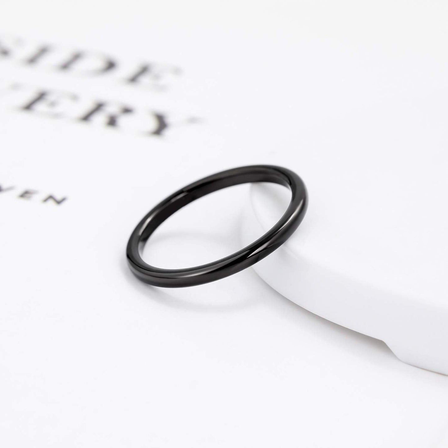 Greenpod 2mm Thin Tungsten Rings for Women Men Black Dome Polished Wedding Band Comfort Fit Size 6.5