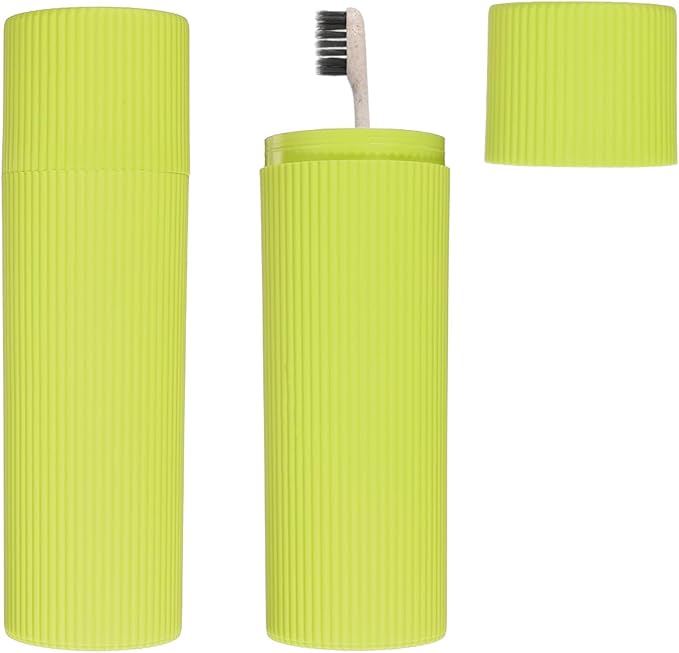 uxcell 2Pcs Travel Toothbrush Case, 7.9x2.4x2.4 Portable Travel Toothbrush Holder with Stripe, Plastic Toothpaste Container for Bathroom, Gym, Business Trip, Camping, Green