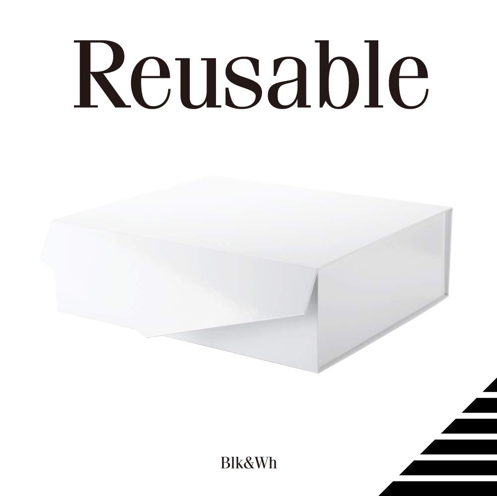 BLK&WH Extra Large Gift Box with Lid 16.3x14.2x5 Inches, White Gift Box Closure Lid for Clothes and Large Gifts (Glossy White)