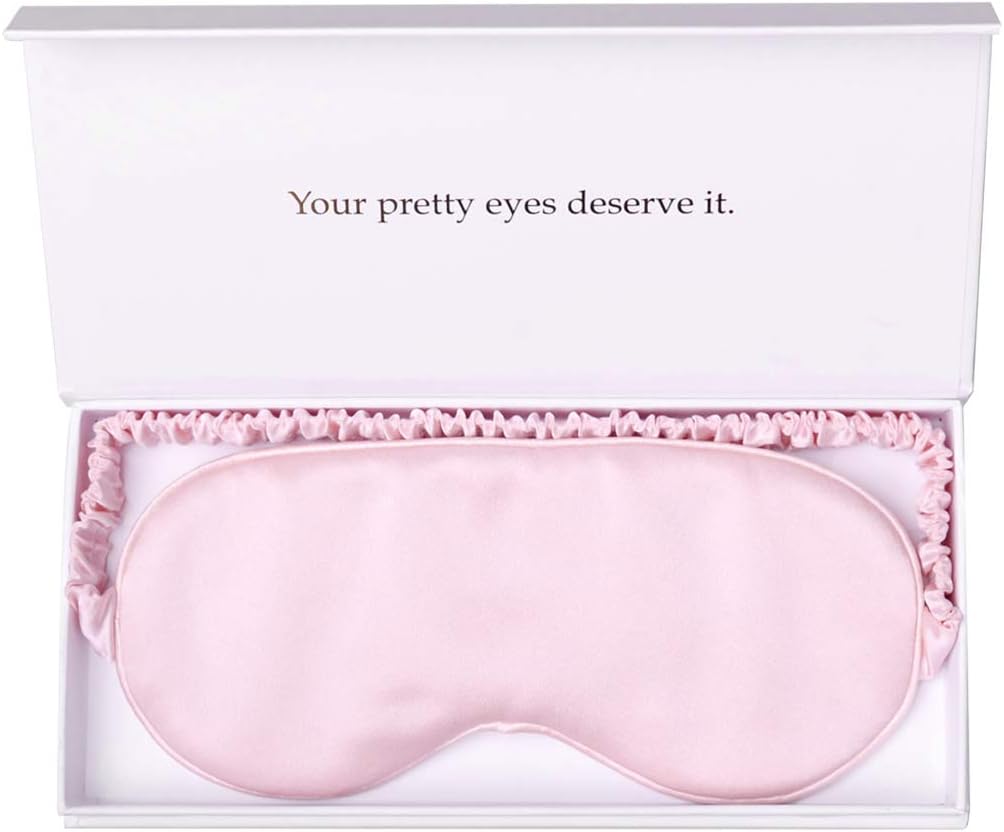 Silk Sleep Mask Light Blocking Luxury 100% Mulberry 19mm Silk Eye Mask Eye Cover Blindfold Ultra Soft Light & Comfy Anti Aging Skin Care with Travel Bag Gift Package