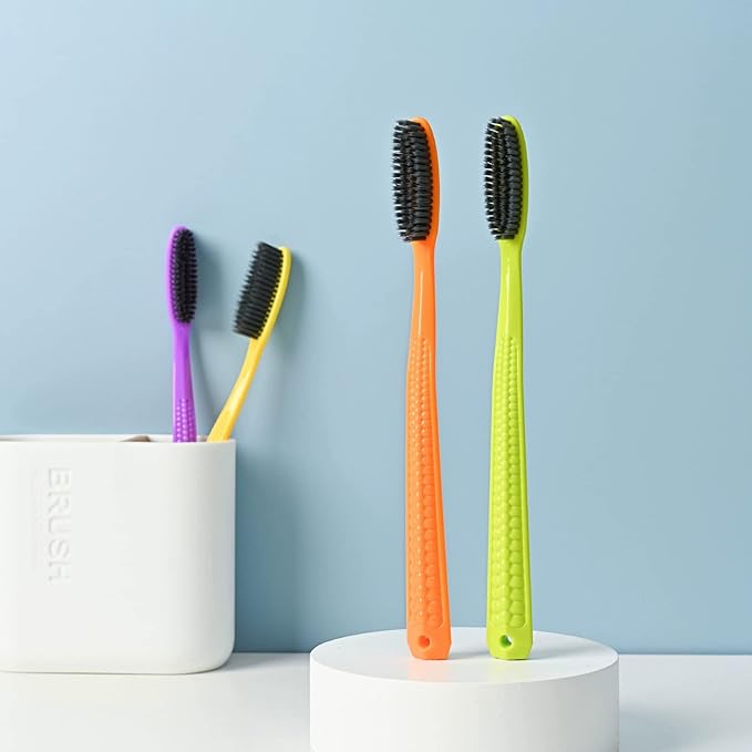 EasyHonor Huge Head Toothbrush, with Medium Soft Britles for Adult. (Charcoal Bristles,8 Packs)