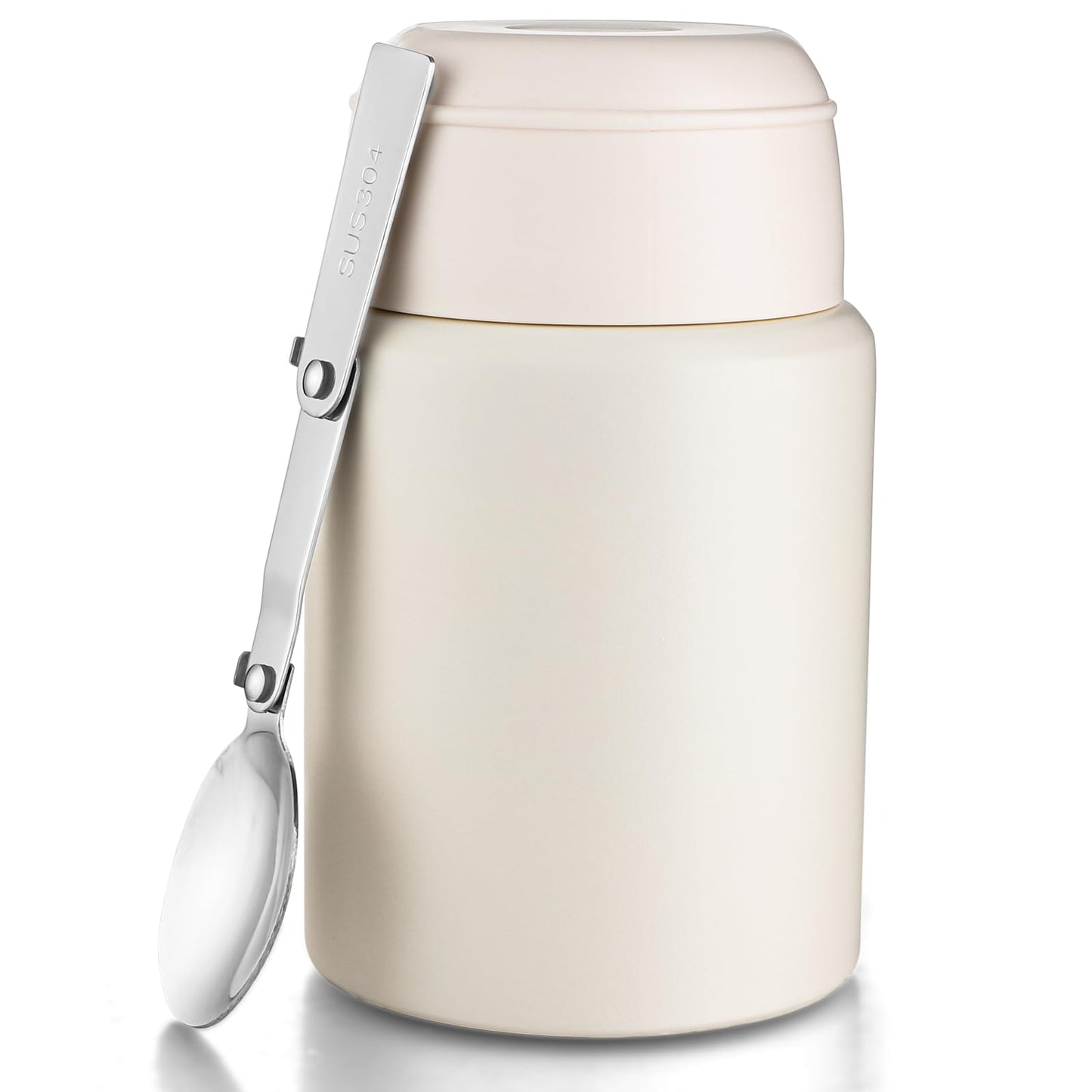 zeeooil Insulated Food Jar 17oz Thermos for Hot Food Stainless Steel Lunch Container with Spoon Leakproof Soup Thermo for Travel (White)
