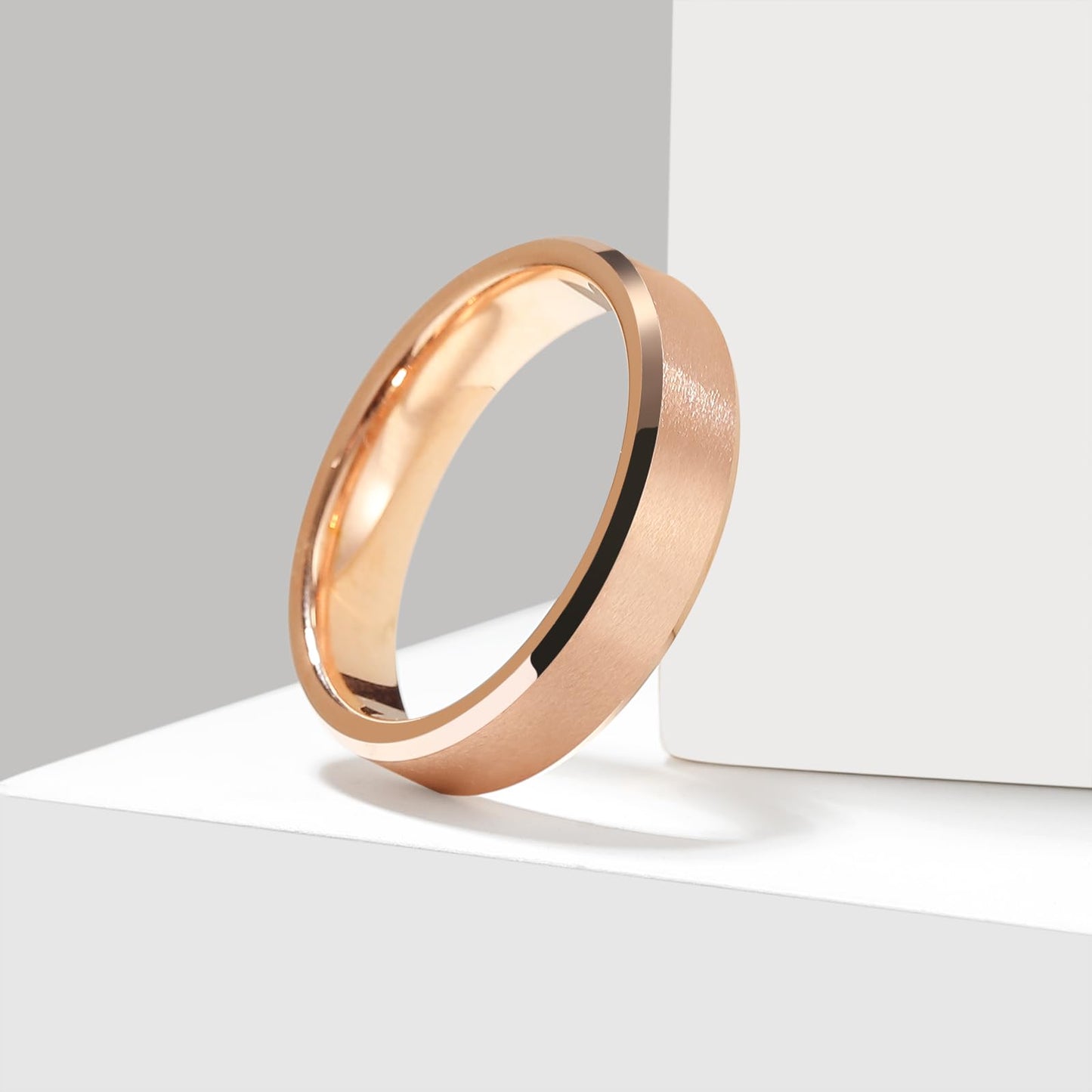 King Will 6mm Men's Rose Gold Wedding Ring – Matte Brushed, Beveled Polished Edge, Comfort Fit, Size 10