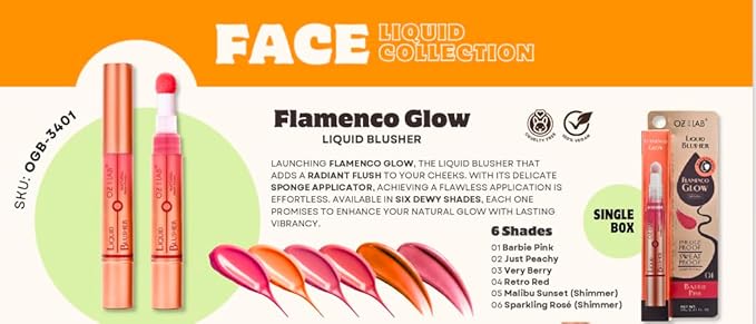Flamenco Glow Liquid Blush – Retro Red – Classic Red Tint with Built-in Sponge Applicator – Lightweight, Blendable, Long-Lasting, Vegan & Cruelty-Free, 6ML/0.21 FL.OZ，pack of 1