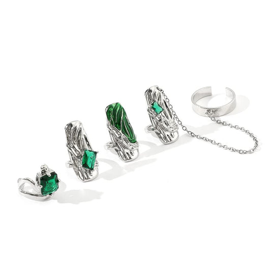 8Pcs Women Finger Tip Nail Rings, Adjustable Opening Nail Art Charms Accessories, Finger Tip Claw Nail, Tip Fingernail Set (Green)