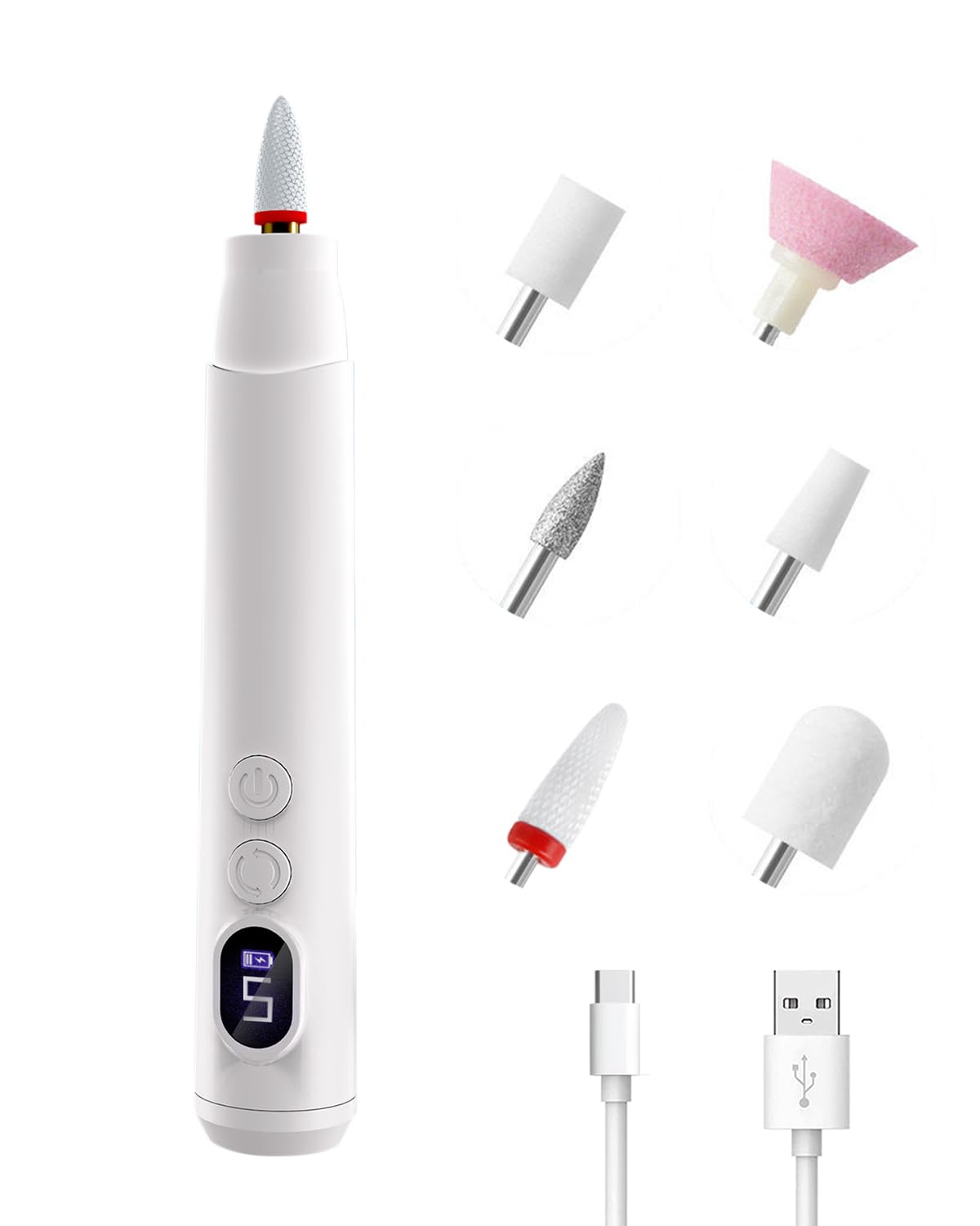 Electric Nail Drill & Gel Polish Remover - 5-Speed Cordless Nail File Filer Grinder - Rechargeable Manicure Kit for Acrylic Gel Nails Cuticle Callus Remover - Electric Nail Drill Buffers for Women