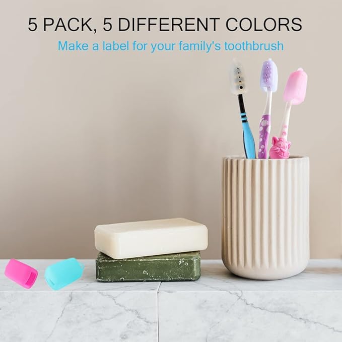 V-TOP Electric Toothbrush Head Cover, 5 Pack Toothbrush Covers Caps for Travel, Silicone Portable Tooth brush Pod Case Protector for Home and Outdoor