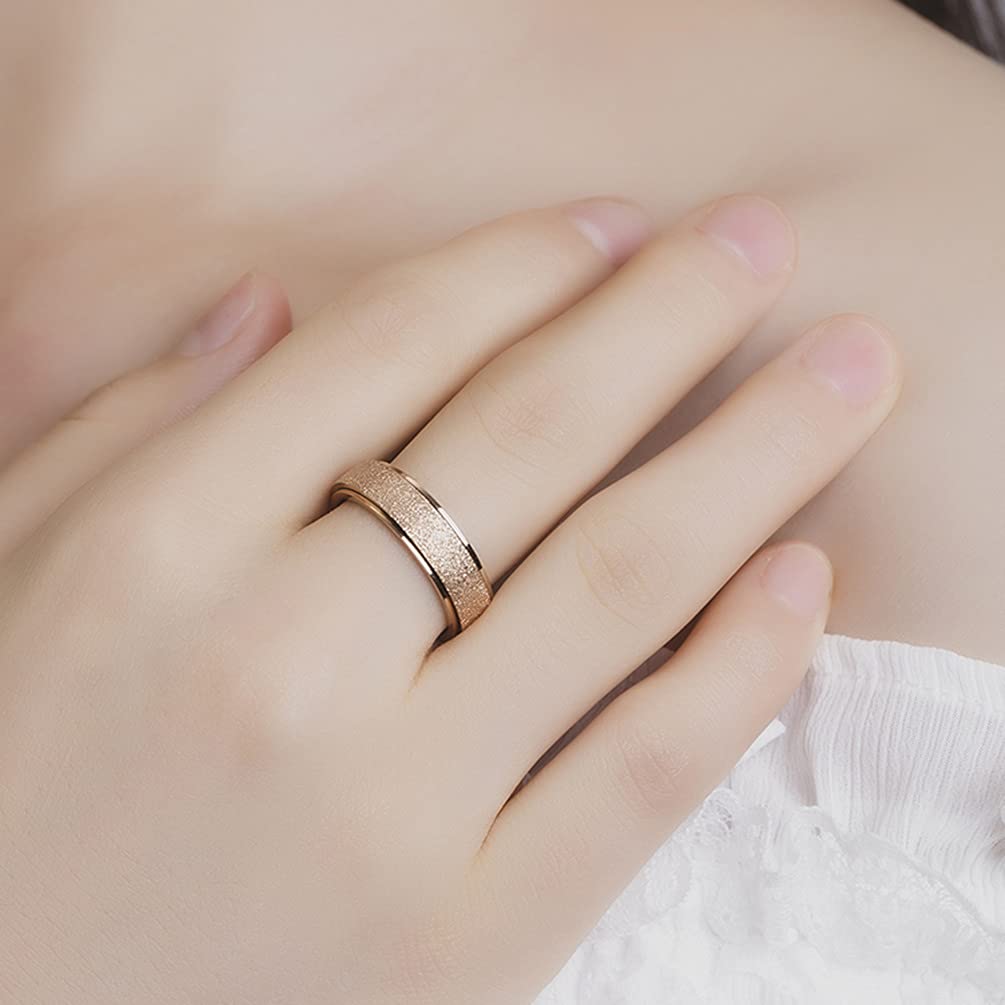 OreilleStar Anxiety Ring for Women Fidget Spinner Ring Fidget Toys Adults Titanium Stainless Steel Thumb Ring 6mm Wide Rose Gold Size 10