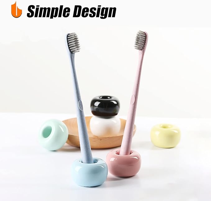 Urbanstrive Sleek Mini Ceramics Toothbrush Holder Stand for Bathroom Vanity Countertops (Light Blue 1-Pack)