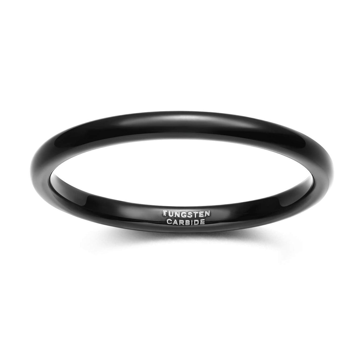 TRUMIUM 2mm Tungsten Rings for Women Men Thin Wedding Bands Engagement Promise Wedding Ring Beveled Edges Plain Domed Size 9