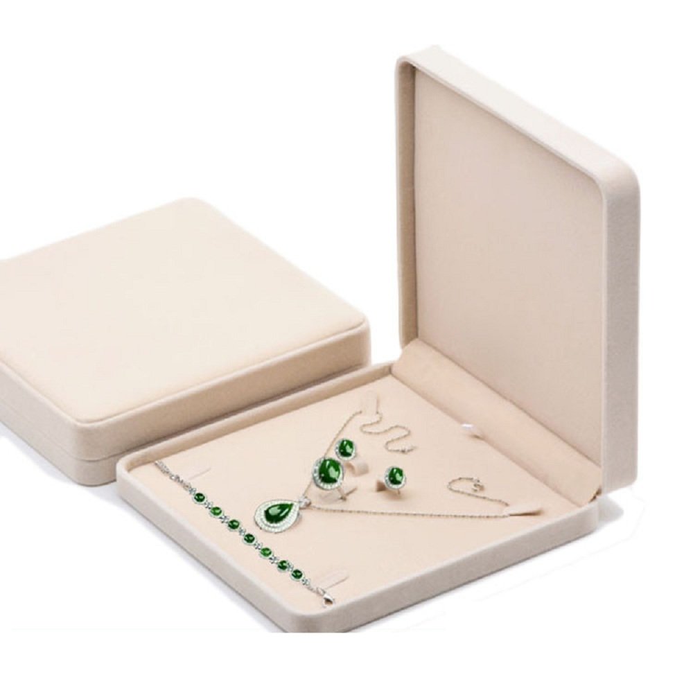 JunningGor Jewelry Set Velvet Box Necklace Earring Ring Necklace Bracelet Gift Display Case Wedding Jewelry Storage Holder (Beige)