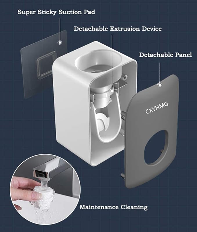 Automatic Toothpaste Dispenser for Kids, 2 PCS Toothpaste Squeezer for Kids & Family Shower Decor, is Wall Mounted Bathroom Accessories Organizer (Grey, 2PACK)