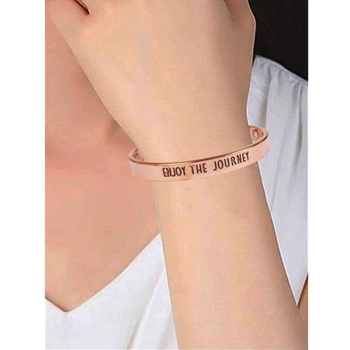 Touchstone Inspirational Copper Engraved Magnetic Bracelets for Women-Personalized Jewelry Gifts for Best Friend/Mom/Daughter/Sister - Adjustable Bracelet in a Gift Box Enjoy The Journey